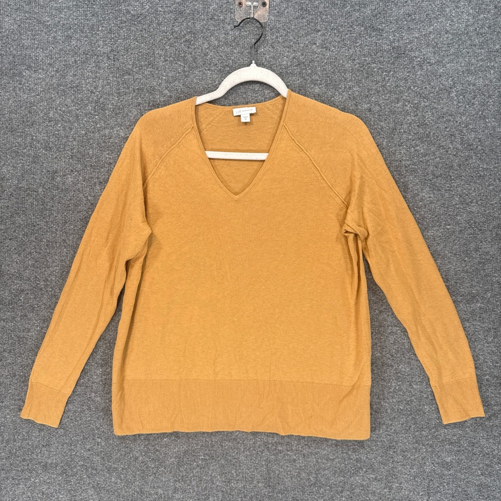 J. Jill Sweater Women XS Yellow Silk Cotton V-Neck Raglan Knit Pullover Top